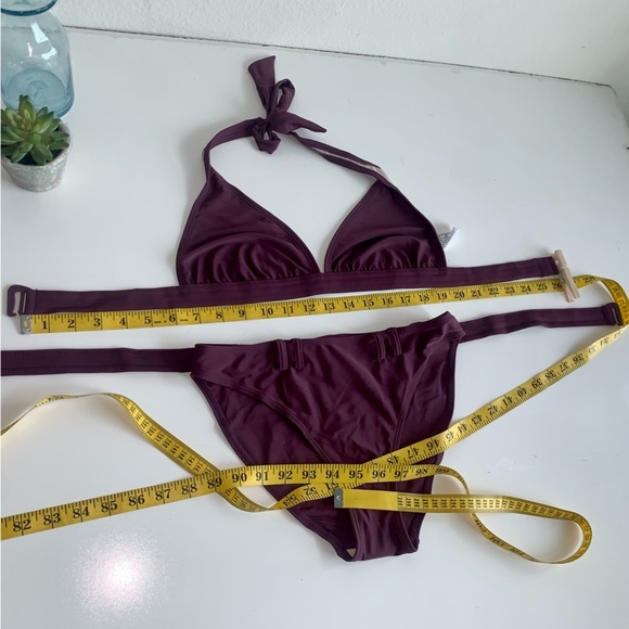 Purple burgundy bikini 2‎ piece faux belt on bottoms imported size small - Picture 12 of 13